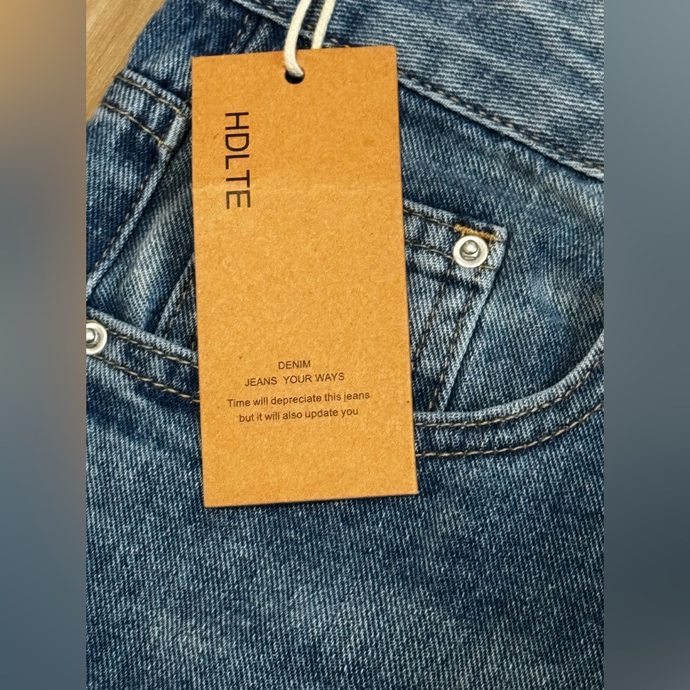 HDLTE Wide Leg Blue Jeans NWT Size L High Rise Straight Denim - Picture 4 of 12